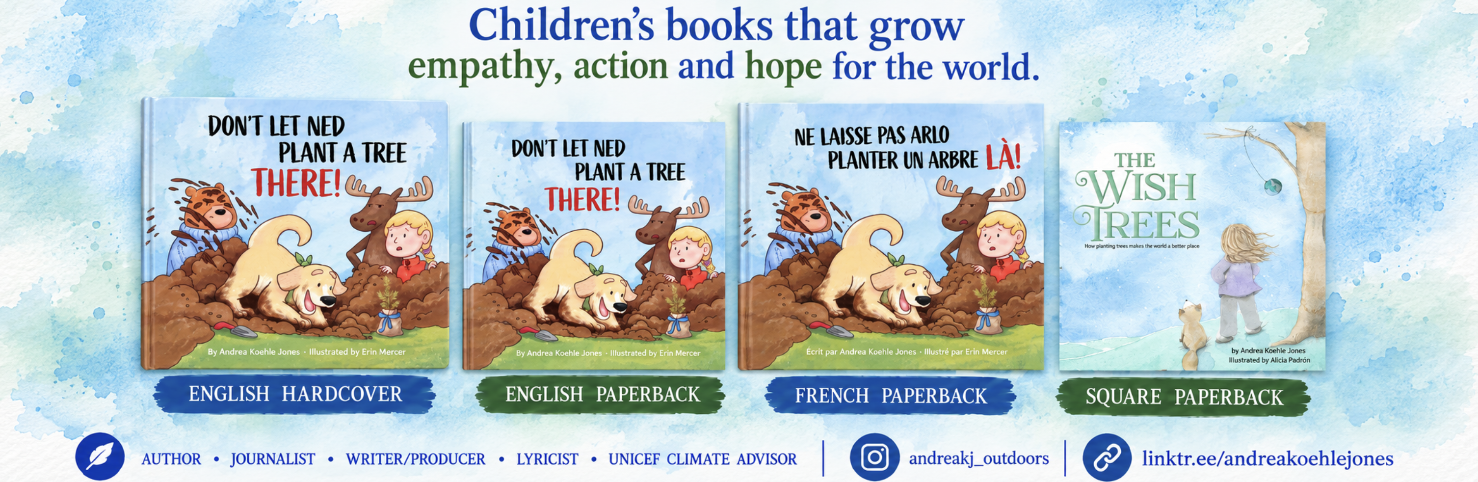 Andrea Koehle Jones: author, lyricist, climate journalist, writer/producer, screenwriter, photographer/videographer, children's environmental education advocate